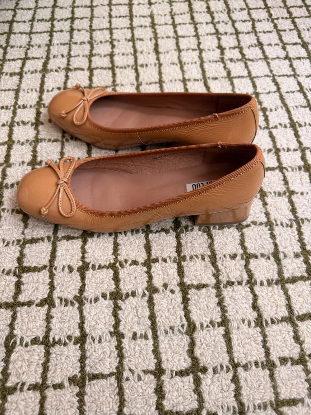 Bibi Lou tan leather ballet flats with bow detail